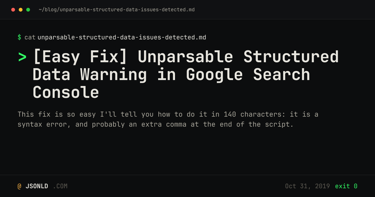 [Easy Fix] Unparsable Structured Data Warning in Google Search Console